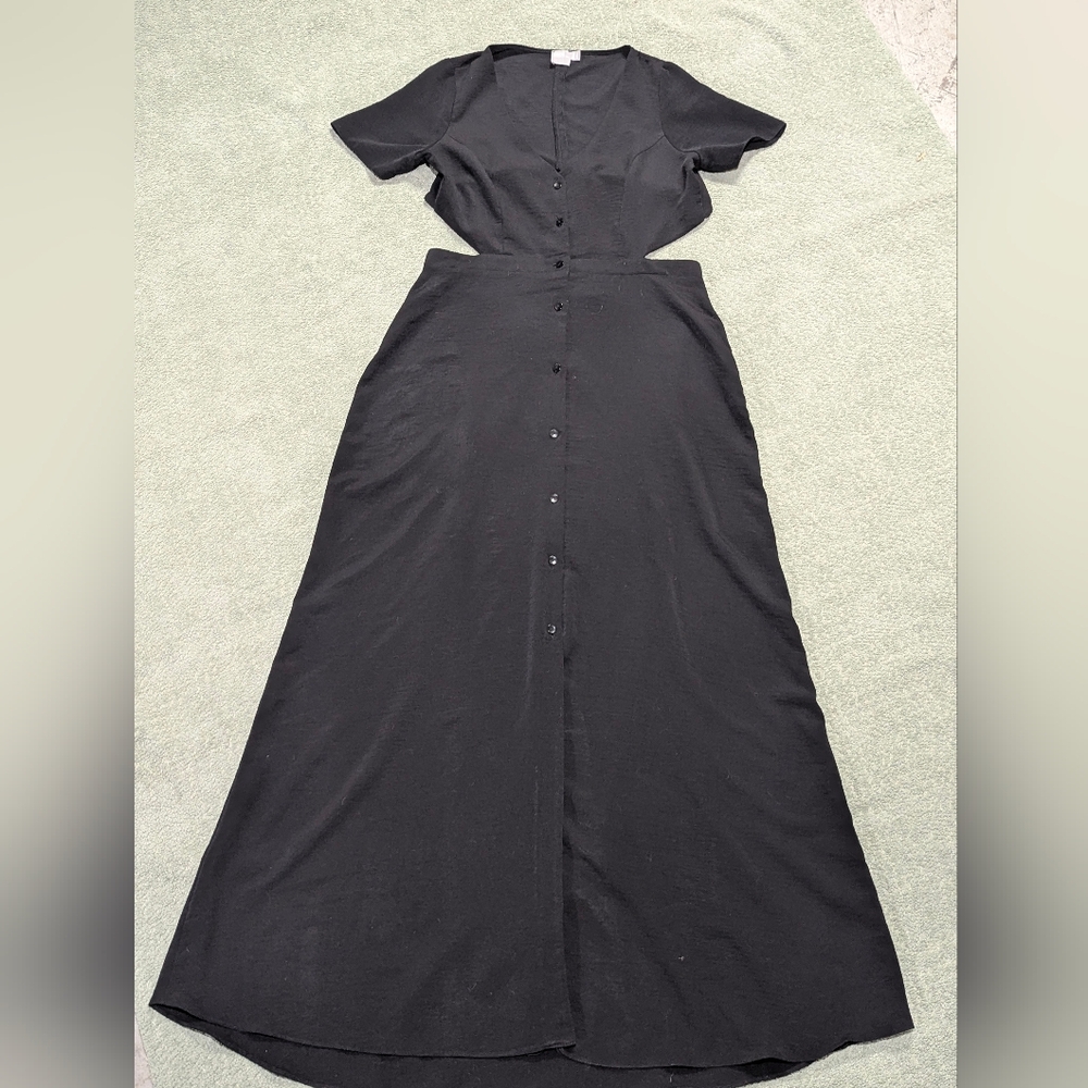 ASOS DESIGN v neck cut out waist midi dress in black - Picture 4 of 8